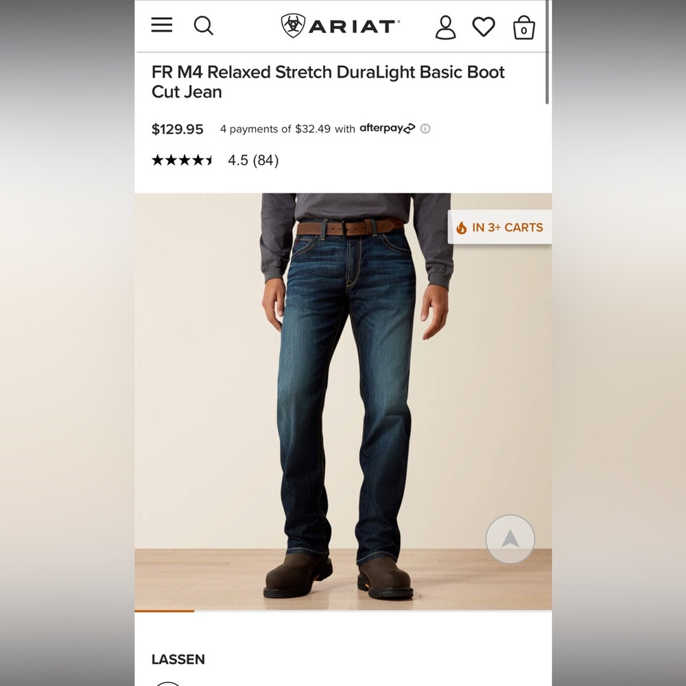 FR Pants - Ariat M4 Relaxed Duralight w/strech - Lassen Bootcut Jeans 34x32